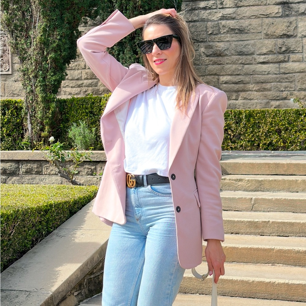 Fitted Zara Blazer in Light Blush Pink from